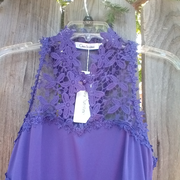 GLORY SUNSHINE DRESS JINUIOR SZ L PURPLE MAXI SLEEVELES HALTER LACE ZIP MERMAID - Picture 7 of 10